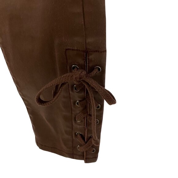 Anthro Pilcro‎ Script Coated Jeans with Side Lace Up Ties Size 28 in Clay - Picture 3 of 12